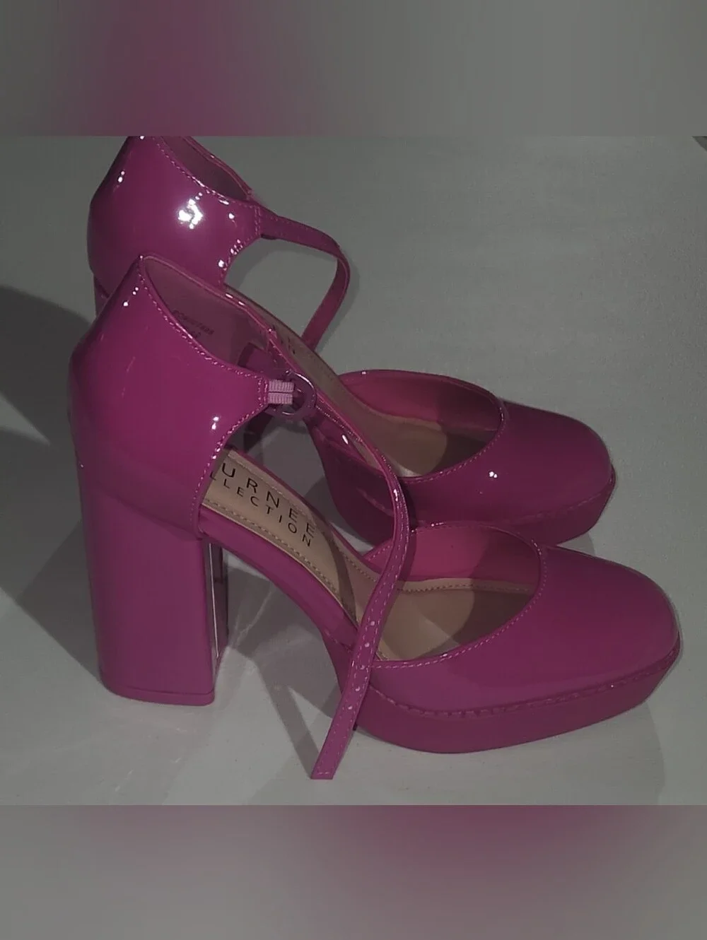Glossy Pink Journee Collection Samarr Platform Block Heel Pumps Size 6.5
